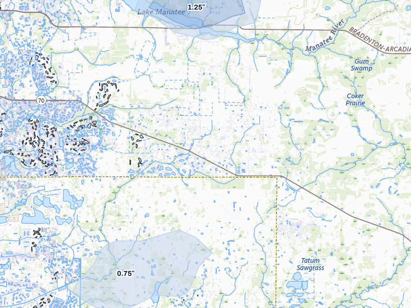 NEXRAD radar-signature map of the hail storm over Myakka City, FL on Jun 28, 2026