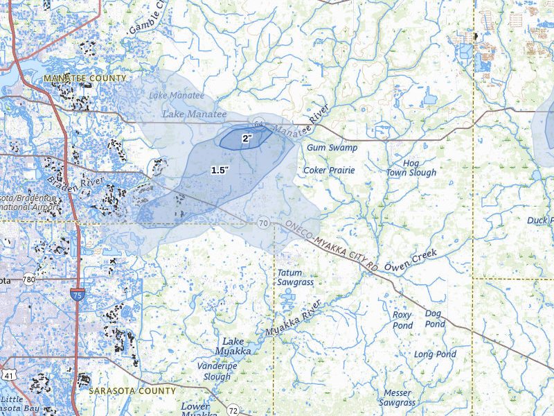 NEXRAD radar-signature map of the hail storm over Myakka City, FL on Jun 29, 2026