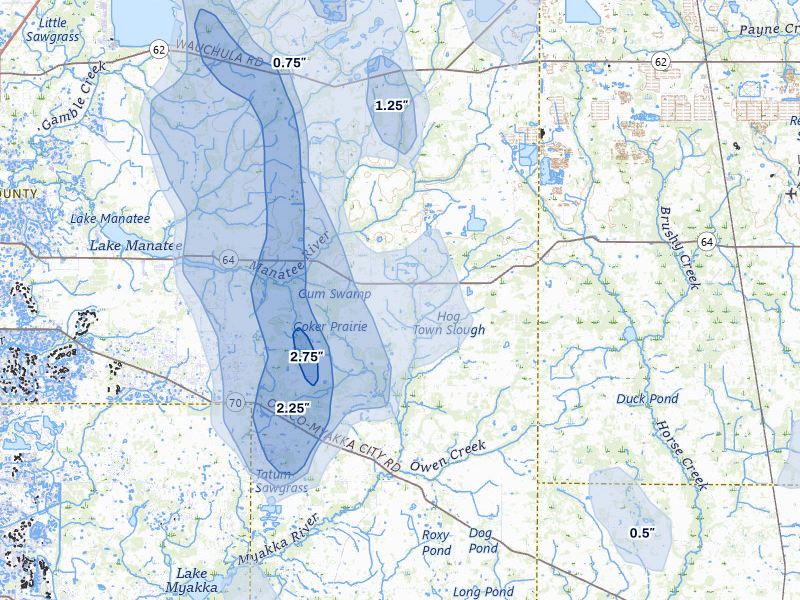 NEXRAD radar-signature map of the hail storm over Myakka City, FL on Jul 10, 2026