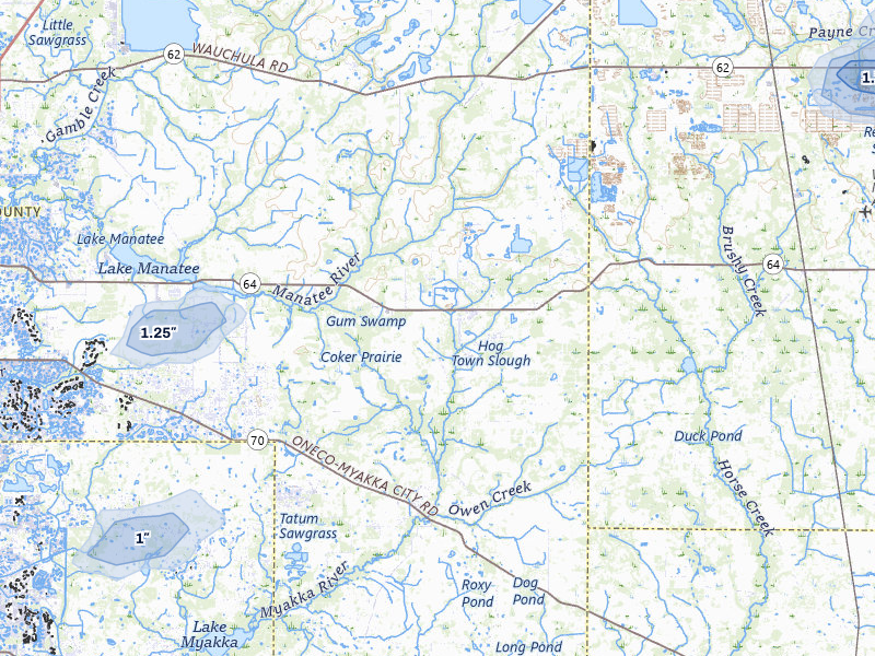 NEXRAD radar-signature map of the hail storm over Myakka City, FL on Jul 12, 2026