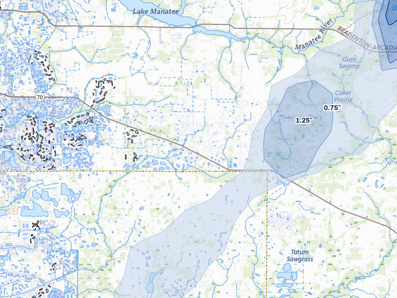 NEXRAD radar-signature map of the hail storm over Myakka City, FL on Jul 25, 2026