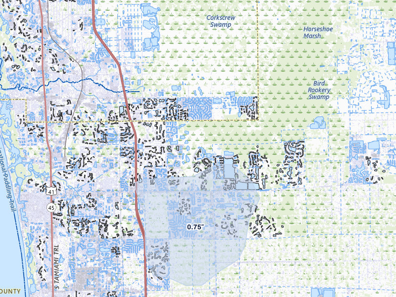 NEXRAD radar-signature map of the hail storm over Naples, FL on Mar 5, 2026