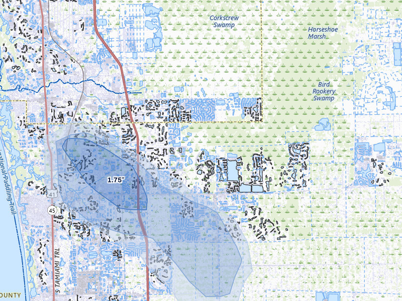 NEXRAD radar-signature map of the hail storm over Naples, FL on May 17, 2026