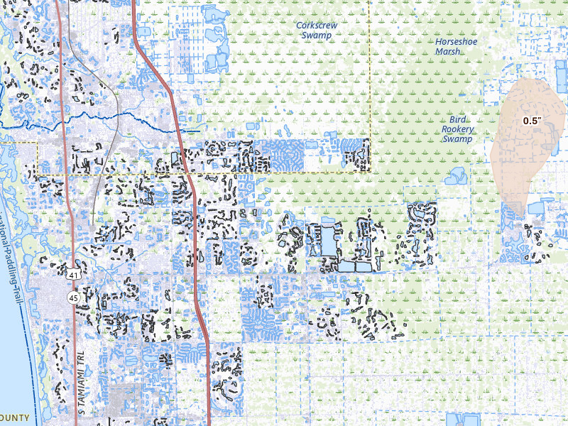Radar-estimated hail-size map of the storm over Naples, FL on Jun 10, 2026