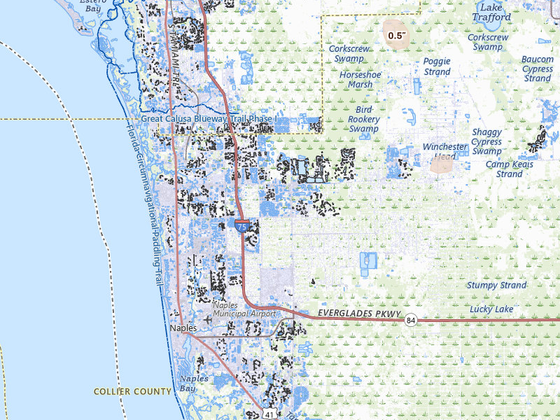 Radar-estimated hail-size map of the storm over Naples, FL on Jun 12, 2026