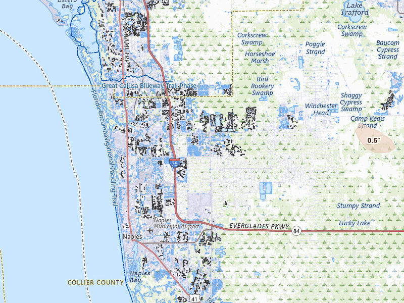 Radar-estimated hail-size map of the storm over Naples, FL on Jun 23, 2026