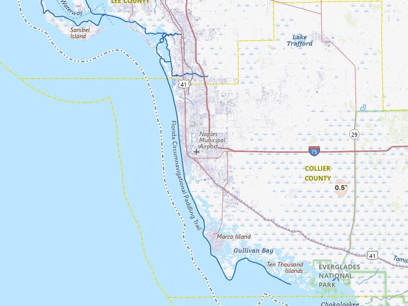 Radar-estimated hail-size map of the storm over Naples, FL on Jun 26, 2026