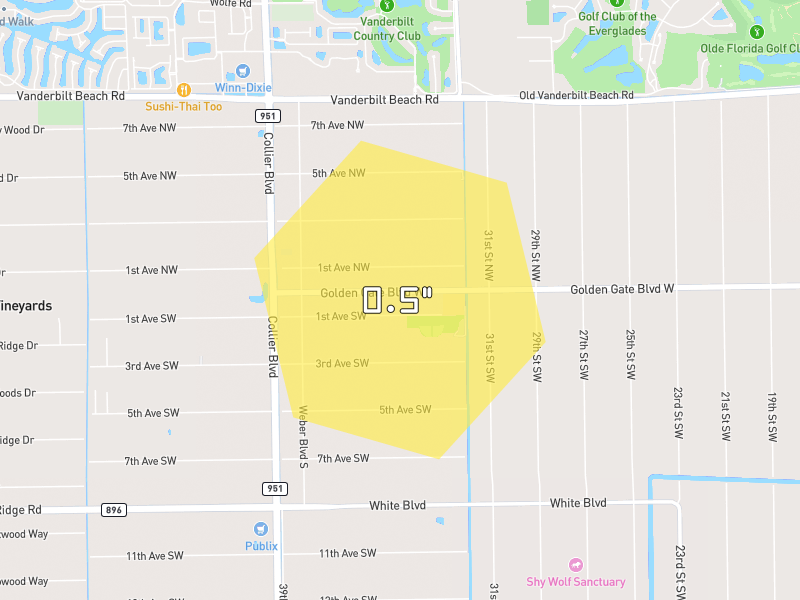 Hail map of Naples, FL on Jun 26, 2026, hail up to 0.5"