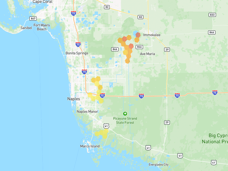 Hail map of Naples, FL on Jun 27, 2026, hail up to 1.5"