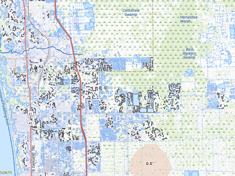 Radar-estimated hail-size map of the storm over Naples, FL on Jun 30, 2026