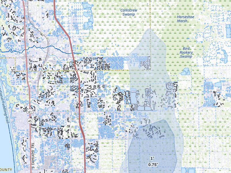 NEXRAD radar-signature map of the hail storm over Naples, FL on Jun 30, 2026