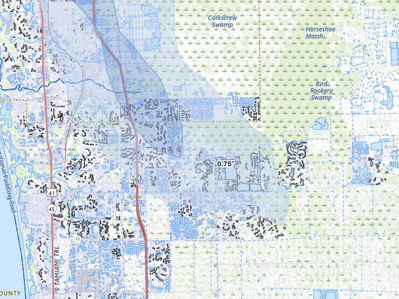 NEXRAD radar-signature map of the hail storm over Naples, FL on Jul 9, 2026