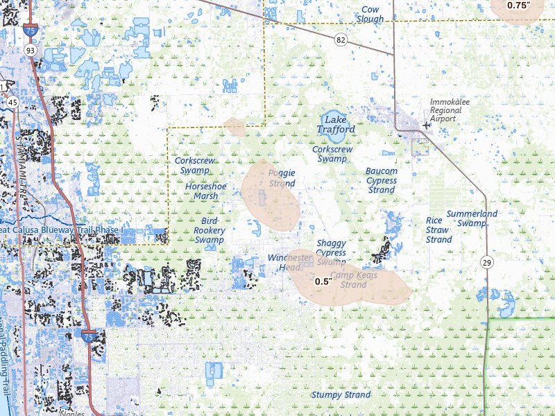 Radar-estimated hail-size map of the storm over Naples, FL on Aug 10, 2026
