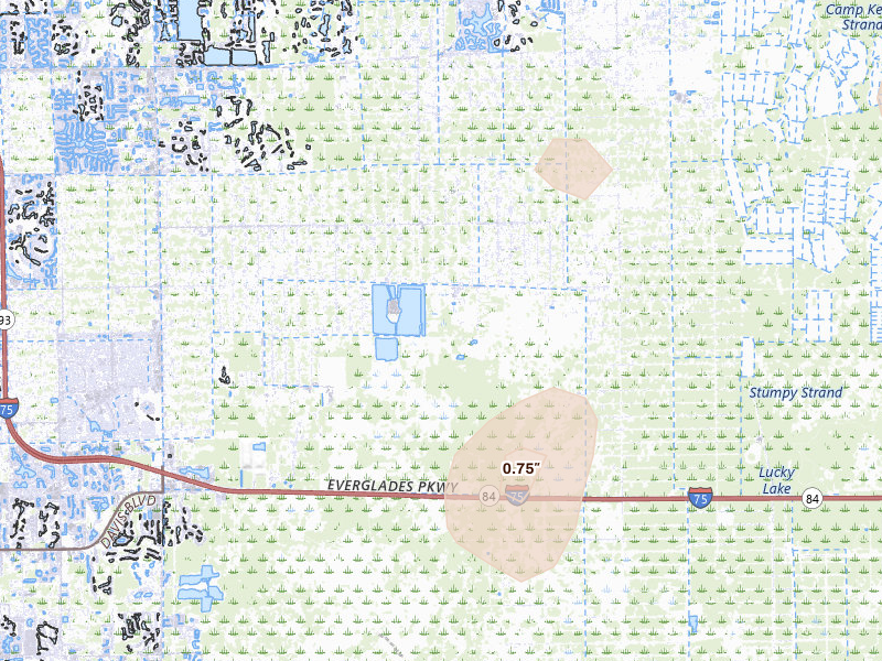 Radar-estimated hail-size map of the storm over Naples, FL on Aug 12, 2026