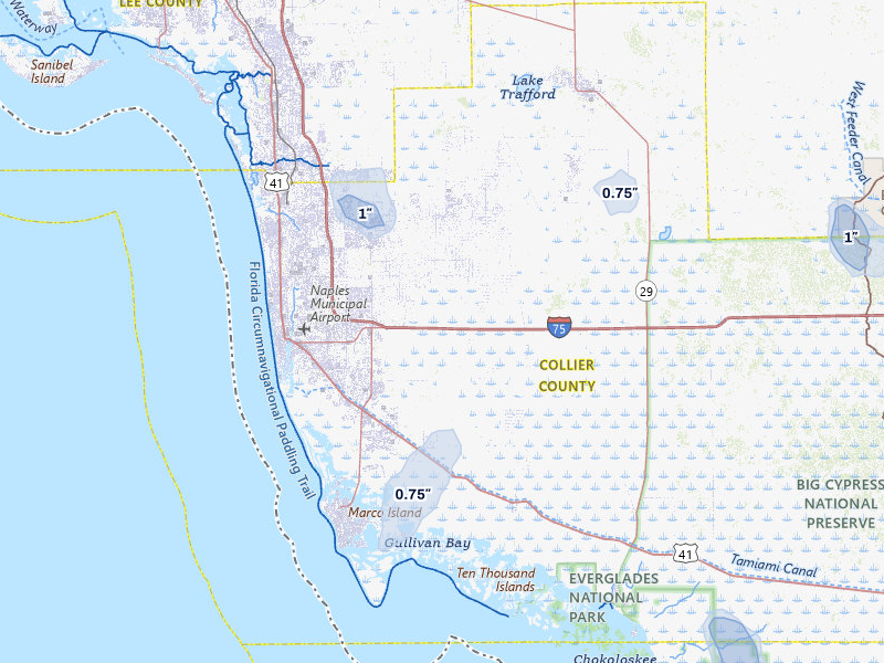 NEXRAD radar-signature map of the hail storm over Naples, FL on Aug 13, 2026