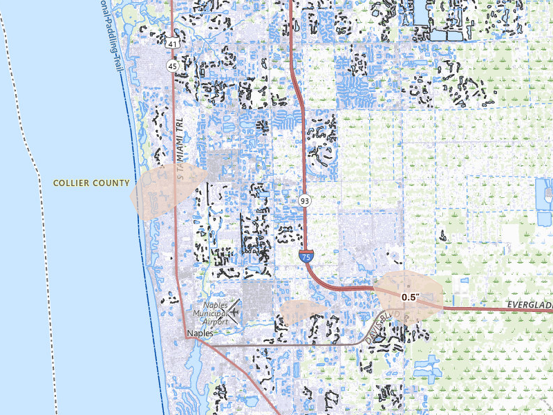 Radar-estimated hail-size map of the storm over Naples, FL on Aug 29, 2026