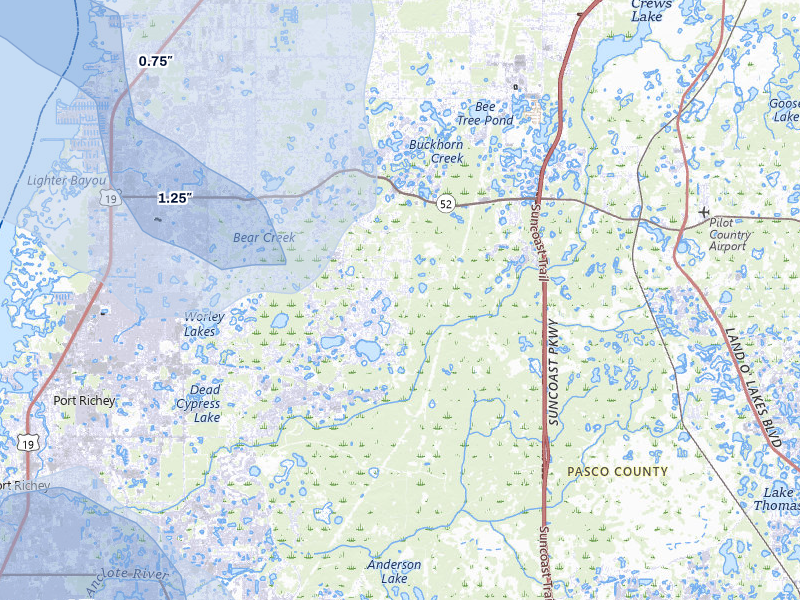 NEXRAD radar-signature map of the hail storm over New Port Richey, FL on Aug 19, 2026