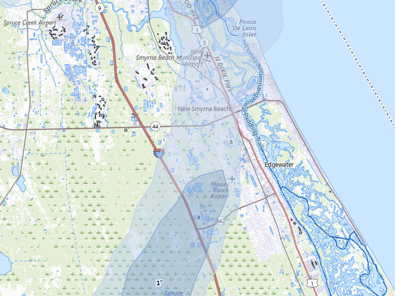 NEXRAD radar-signature map of the hail over New Smyrna Beach, FL