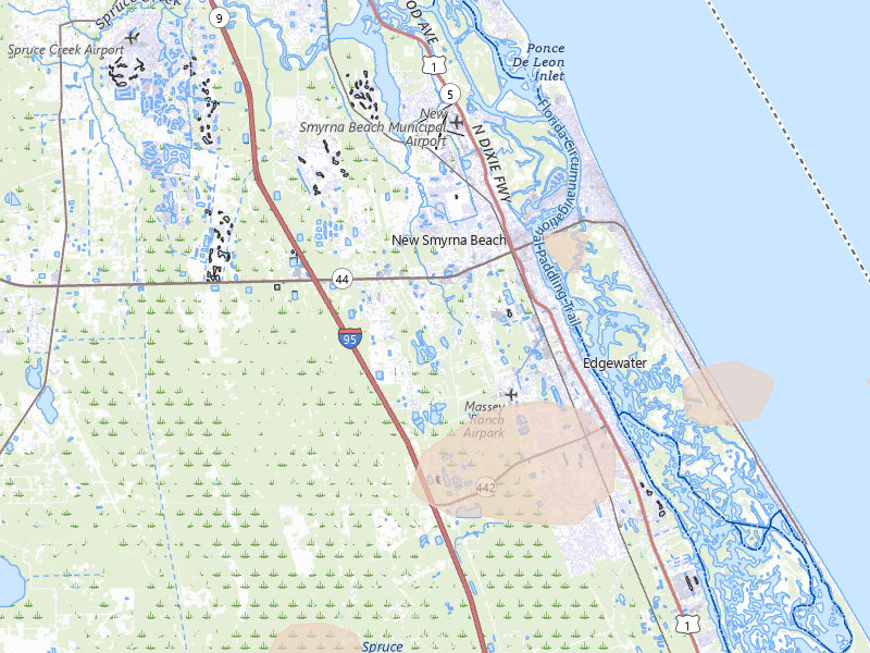 Radar-estimated hail-size map of the storm over New Smyrna Beach, FL on Jun 19, 2026