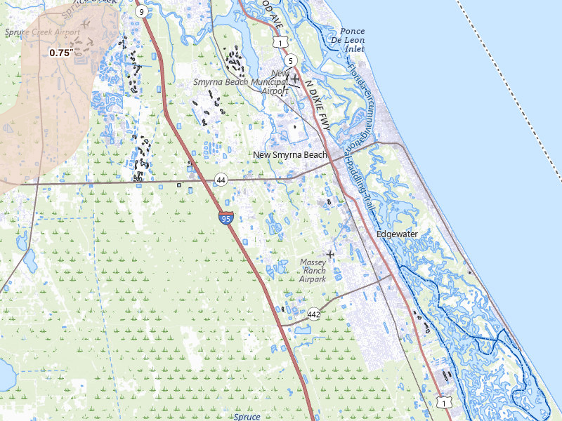 Radar-estimated hail-size map of the storm over New Smyrna Beach, FL on Jul 4, 2026