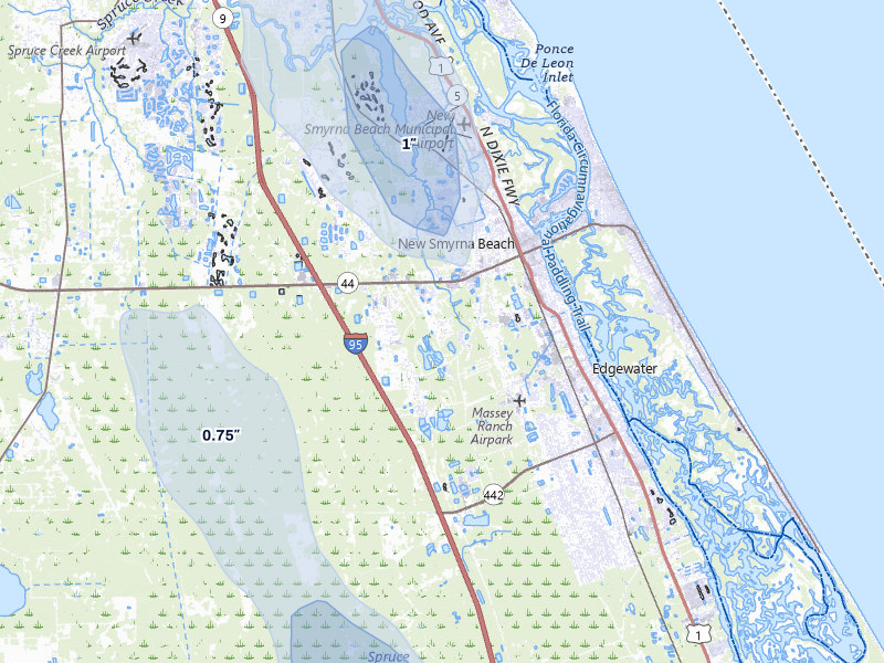 NEXRAD radar-signature map of the hail storm over New Smyrna Beach, FL on Jul 26, 2026