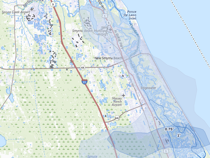 NEXRAD radar-signature map of the hail storm over New Smyrna Beach, FL on Jul 30, 2026