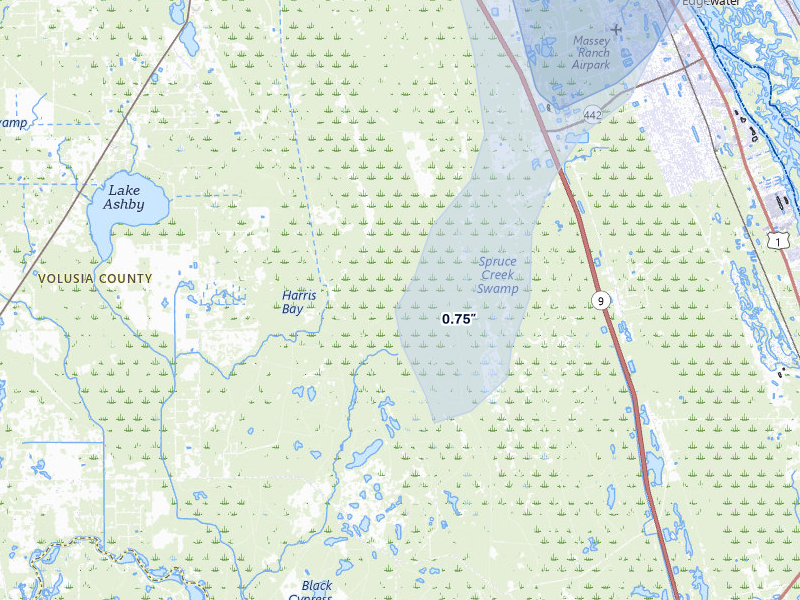 NEXRAD radar-signature map of the hail storm over New Smyrna Beach, FL on Aug 4, 2026