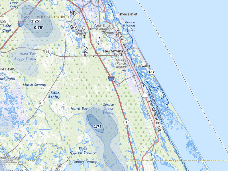 NEXRAD radar-signature map of the hail storm over New Smyrna Beach, FL on Aug 19, 2026