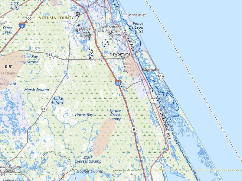 Radar-estimated hail-size map of the storm over New Smyrna Beach, FL on Aug 20, 2026