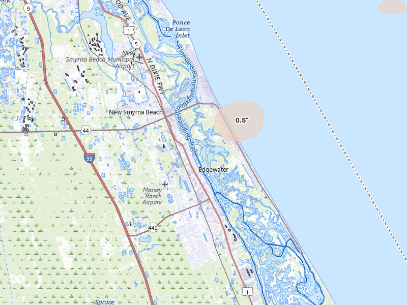 Radar-estimated hail-size map of the storm over New Smyrna Beach, FL