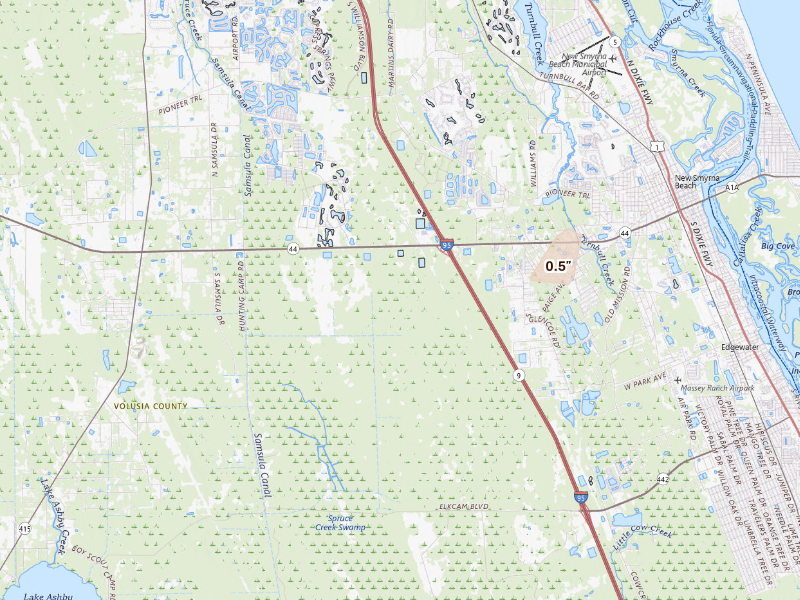 Radar-estimated hail-size map of the storm over New Smyrna Beach, FL