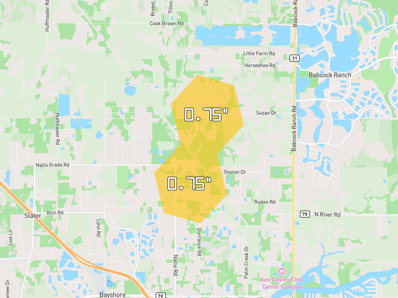 Hail map of North Fort Myers, FL on Jun 26, 2026, hail up to 0.75"