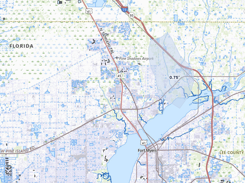 NEXRAD radar-signature map of the hail storm over North Fort Myers, FL on Jul 22, 2026