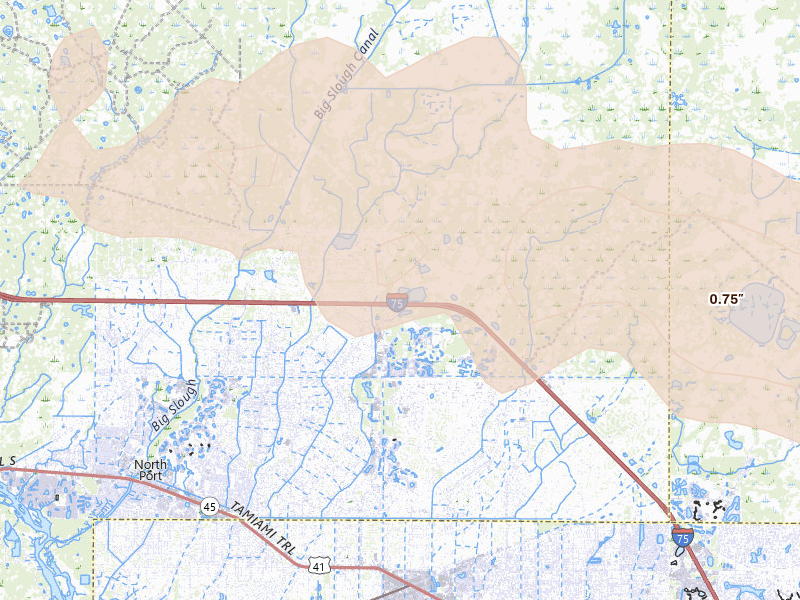 Radar-estimated hail-size map of the storm over North Port, FL on May 2, 2026