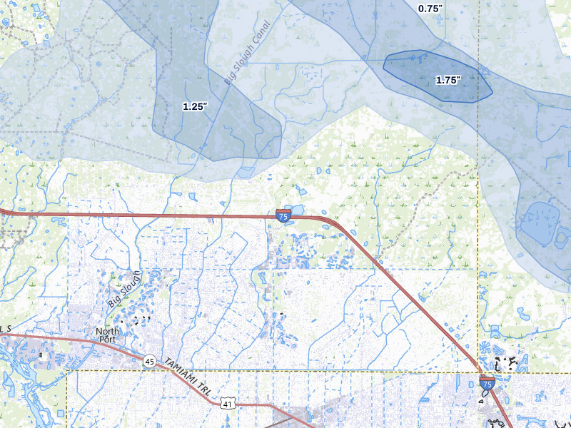 NEXRAD radar-signature map of the hail over North Port, FL