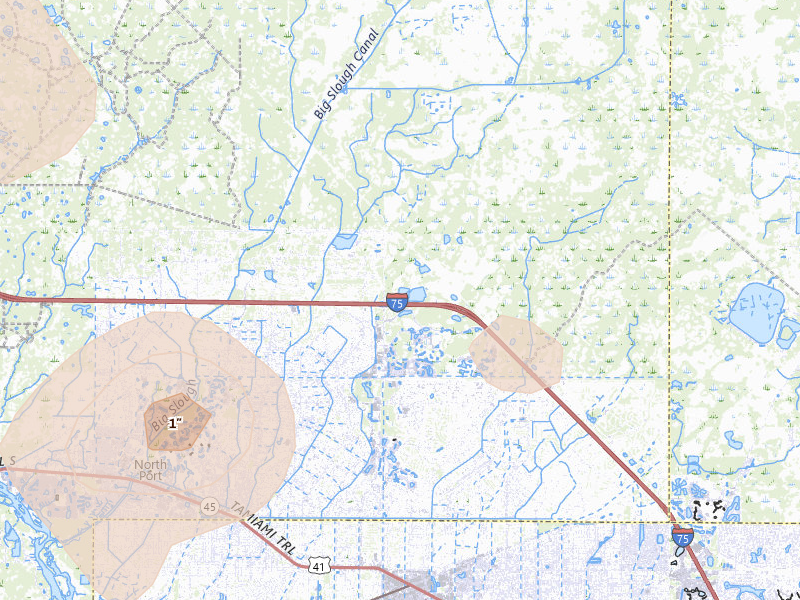Radar-estimated hail-size map of the storm over North Port, FL on Jun 30, 2026