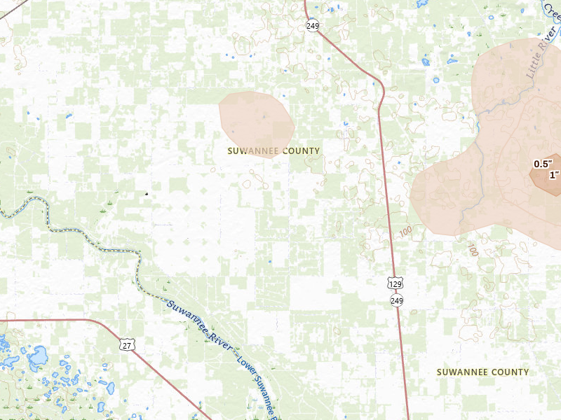 Radar-estimated hail-size map of the storm over O Brien, FL on May 17, 2026