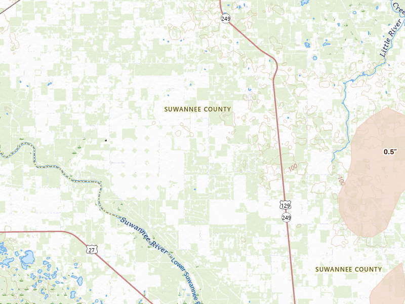 Radar-estimated hail-size map of the storm over O Brien, FL on Jul 17, 2026