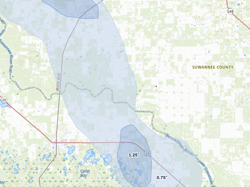 NEXRAD radar-signature map of the hail storm over O Brien, FL on Aug 20, 2026