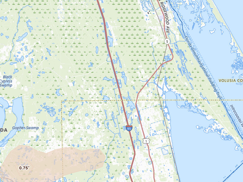 Radar-estimated hail-size map of the storm over Oak Hill, FL on May 2, 2026