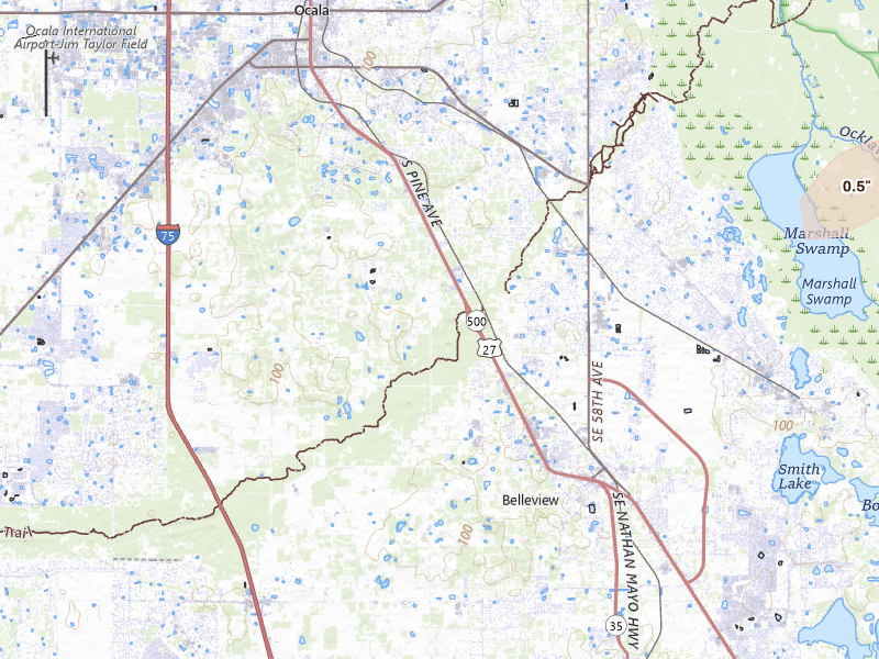 Radar-estimated hail-size map of the storm over Ocala, FL on Mar 15, 2026