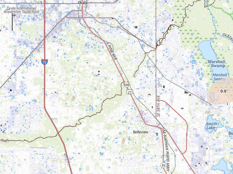 Radar-estimated hail-size map of the storm over Ocala, FL on Jun 25, 2026