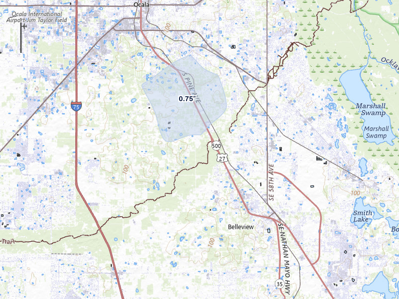 NEXRAD radar-signature map of the hail storm over Ocala, FL on Jun 29, 2026