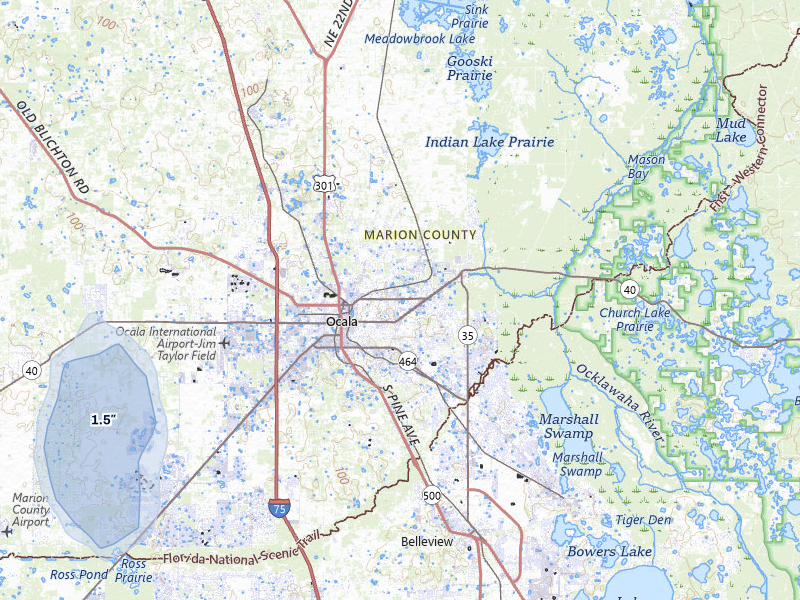 NEXRAD radar-signature map of the hail storm over Ocala, FL on Aug 9, 2026