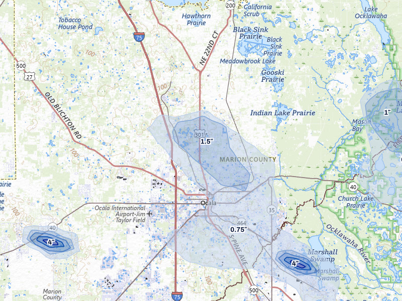 NEXRAD radar-signature map of the hail storm over Ocala, FL on Aug 19, 2026