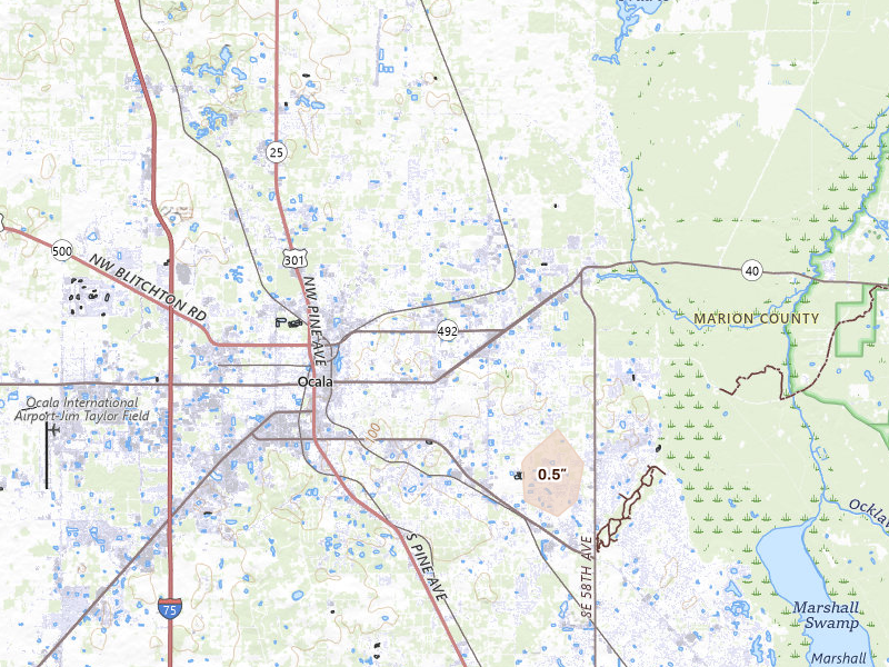 Radar-estimated hail-size map of the storm over Ocala, FL
