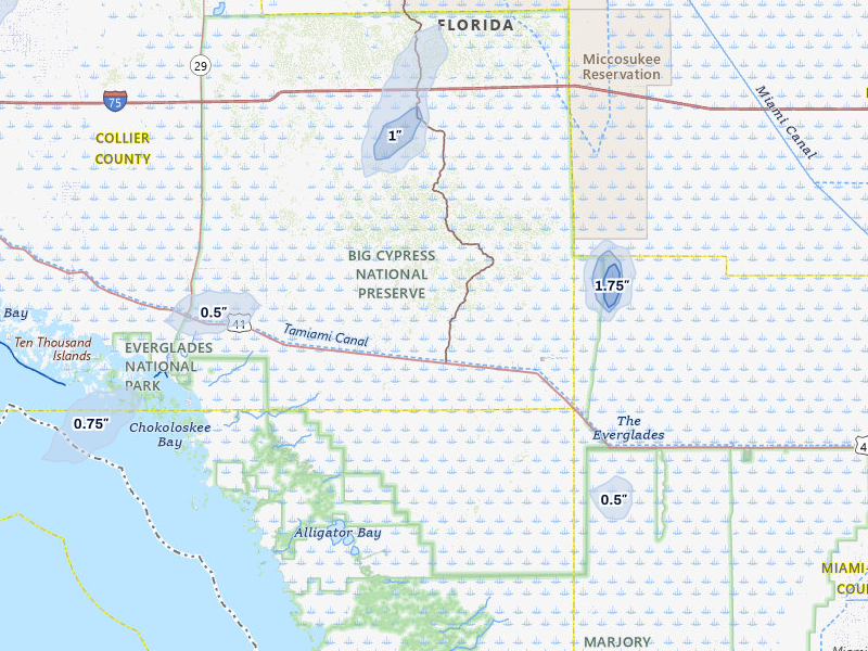 NEXRAD radar-signature map of the hail storm over Ochopee, FL on Jun 29, 2026