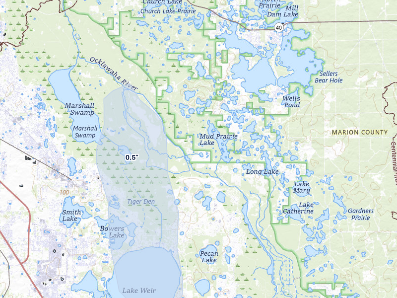 NEXRAD radar-signature map of the hail storm over Ocklawaha, FL on Mar 16, 2026