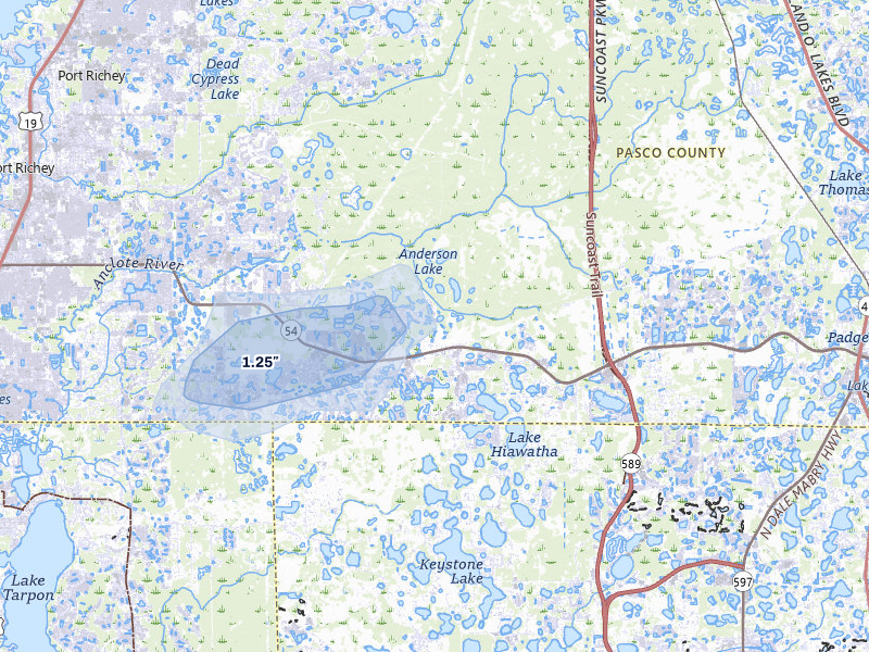 NEXRAD radar-signature map of the hail storm over Odessa, FL on Mar 15, 2026