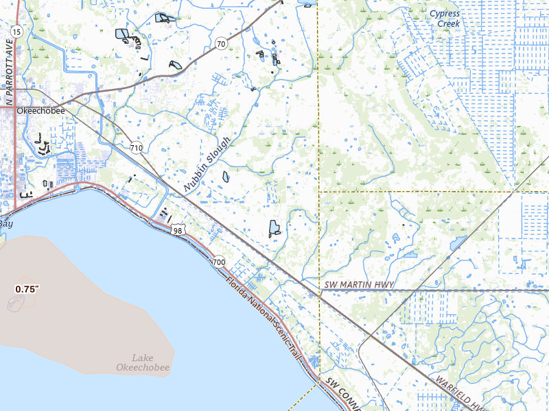 Radar-estimated hail-size map of the storm over Okeechobee, FL on Feb 28, 2026